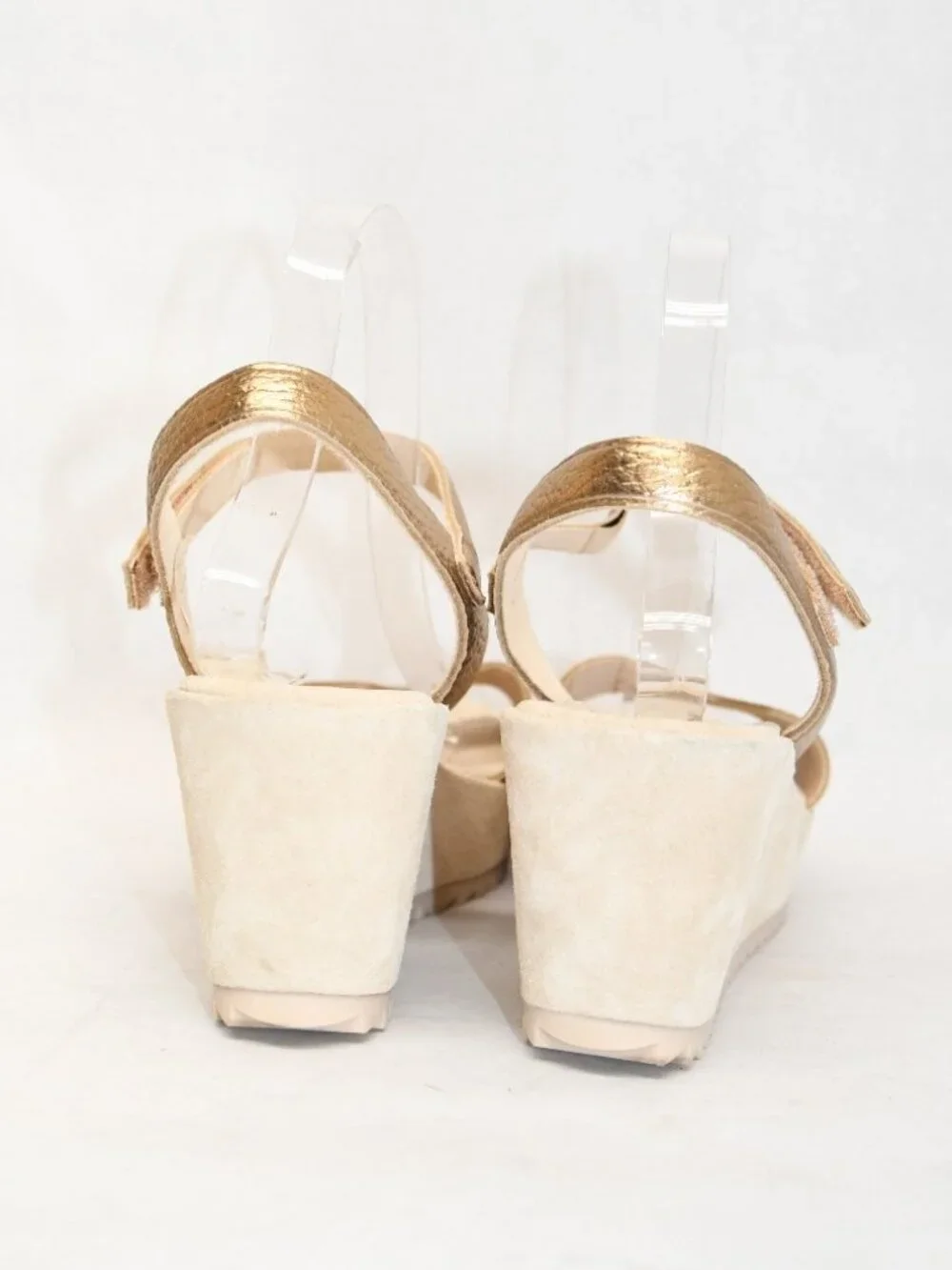 $650 Pedro Garcia FANTINA wedge sandals METALLIC CREAM LEATHER SAWTOOTH 41 (DD2)